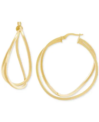 Italian Gold Polished Crossover Double Medium Hoop Earrings in 14k Gold, 1-1/4"