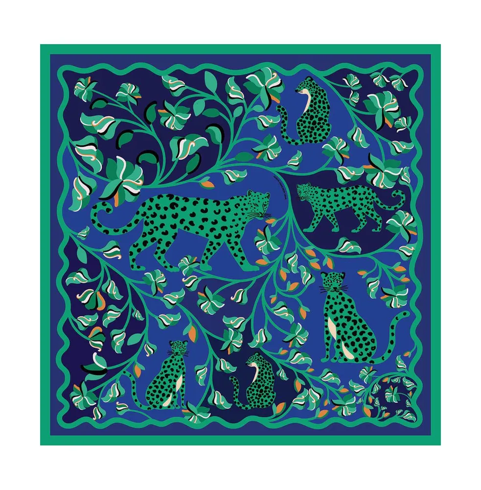 Jessie Zhao New York Double Sided Silk Scarf Of Leopards In The Verdant  Wild