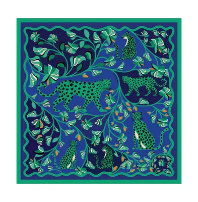 Jessie Zhao New York Double Sided Silk Scarf Of Leopards In The Verdant Wild