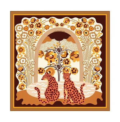 Jessie Zhao New York Double Sided Silk Scarf Of Leopards With Floral Fountain