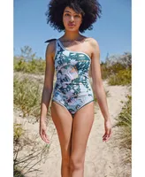 Jessie Zhao New York Green Garden Reversible One-Shoulder One-Piece Swimsuit