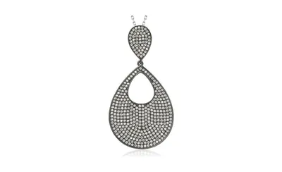 Suzy Levian Sterling Silver Cubic Zirconia Pave Pear Shaped Large Disk Pendant Necklace