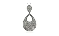 Suzy Levian New York Sterling Silver Cubic Zirconia Pave Pear Shaped Large Disk Pendant Necklace