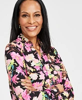 I.n.c. International Concepts Women's Printed Flap-Pocket Blouse, Created for Macy's