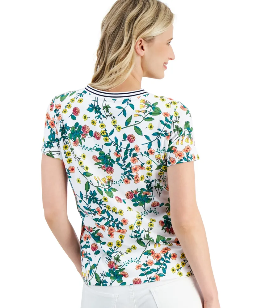 Nautica Jeans Women's Floral-Print Short-Sleeve V-Neck Top