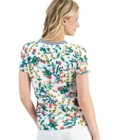 Nautica Jeans Women's Floral-Print Short-Sleeve V-Neck Top