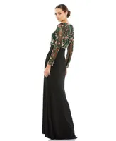 Women's Beaded Illusion High Neck Trumpet Gown