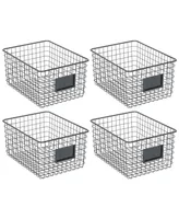 mDesign Large Steel Kitchen Organizer Basket with Label Slot - 4 Pack