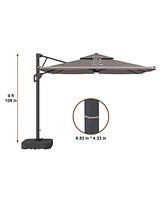 Mondawe 10ft Square Solar Led Offset Cantilever Outdoor Patio Umbrella with Bluetooth Speaker and Included Base