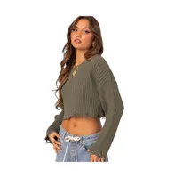 Women's Distressed hem oversized cropped sweater