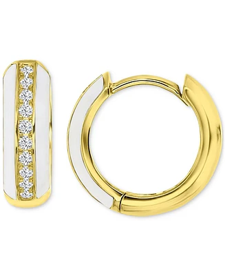 Cubic Zirconia & Enamel Polished Small Hoop Earrings, 0.55"