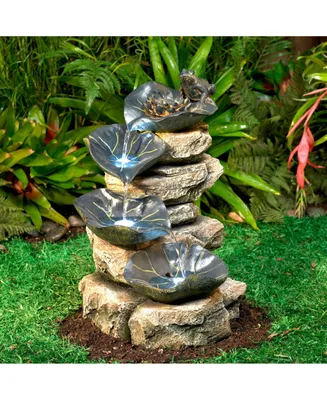 Frog and Four Lily Pad Rustic Outdoor Floor Water Fountain 21" High with Led Light Stacked Rock Cascading Decor for Garden Patio Backyard Deck Home La