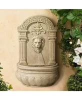 Lion Face Rustic Outdoor Wall Water Fountain Sandstone 31" for Yard Garden Patio Backyard Deck Home Lawn Porch House Exterior Balcony