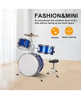 3-Piece 14 inch Kids Drum Set for Junior Beginners, Blue