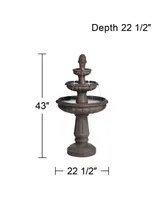 Rendaux Italian Style 3 Tier Outdoor Floor Water Fountain with Light Led 43" High Gray Faux Stone Resin for Garden Patio Backyard Deck Home Lawn Porch