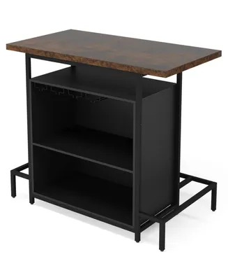 Tribe signs Home Bar Unit, Industrial 3-Tier Liquor Bar Table with Glasses Holder and Wine Storage for Den Home Pub