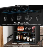 Tribe signs Home Bar Unit, Industrial 3-Tier Liquor Bar Table with Glasses Holder and Wine Storage, Wine Bar Cabinet Set Mini Bar with Footrest for De