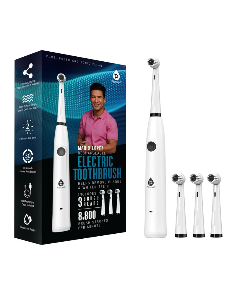 Mario Lopez Usb Rechargeable Electric Toothbrush With 3 Brush Heads