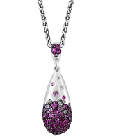 Effy Ruby (3/4 ct. t.w.) & White Sapphire (3/8 ct. t.w.) Ombre Cluster 18" Pendant Necklace in Sterling Silver