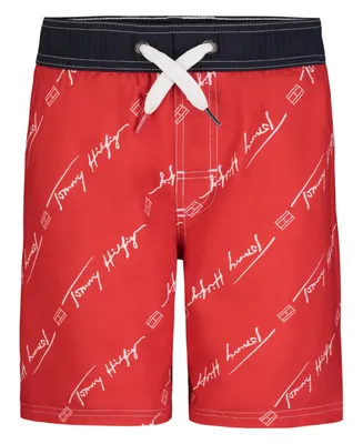 Tommy Hilfiger Big Boys Script All Over Print Swim Trunks