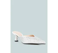 Women aldora rhinestones embellished satin mules