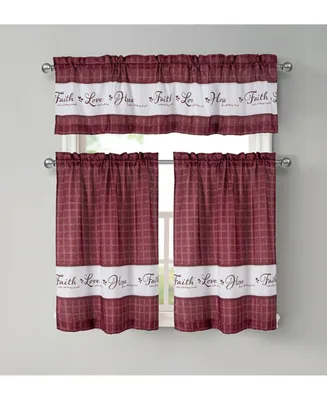 Kate Aurora Country Living Gingham Check Hope Faith Love 3 Pc Cafe Kitchen Curtain Set