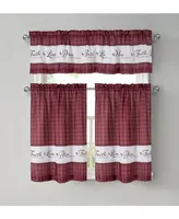 Kate Aurora Country Living Gingham Check Hope Faith Love 3 Pc Cafe Kitchen Curtain Set - 58 in. W x 14 L, Gray/Sage