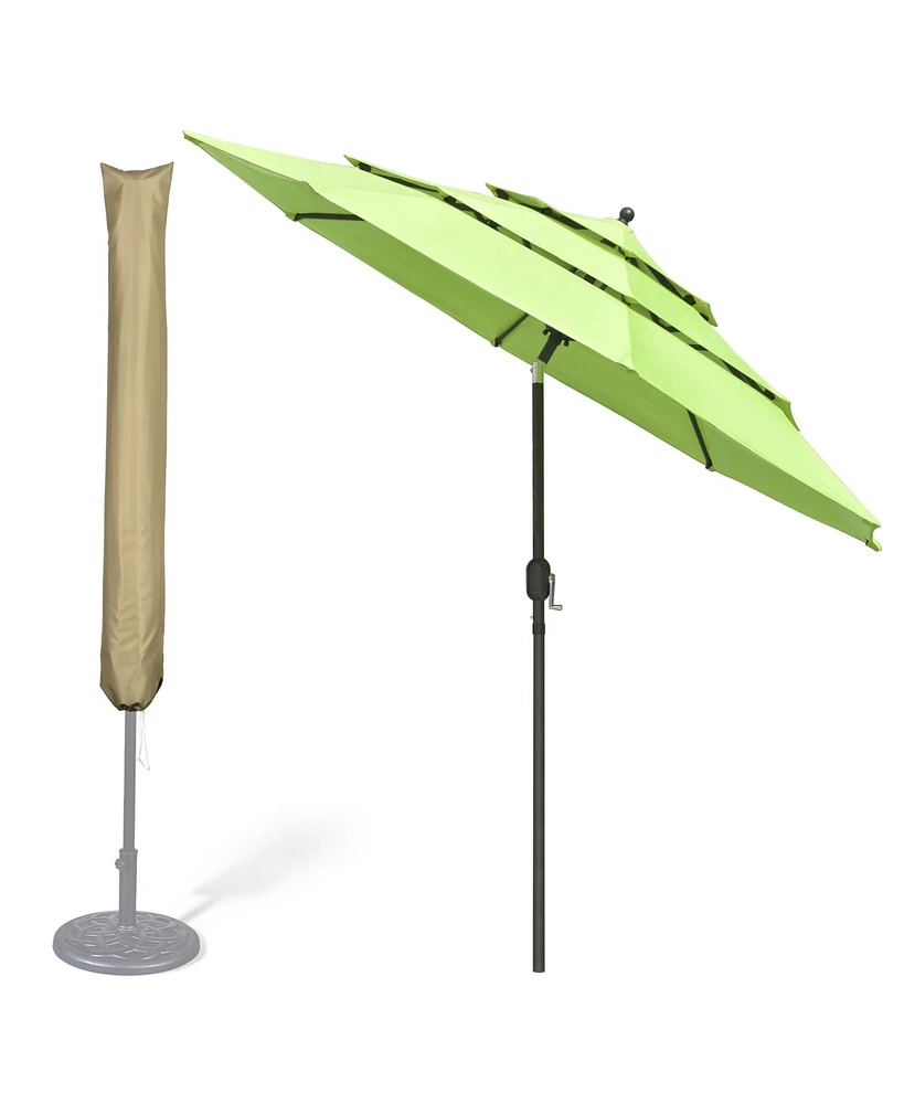 10 Ft 3 Tier Patio Umbrella with Protective Cover Crank Push to Tilt Poolside