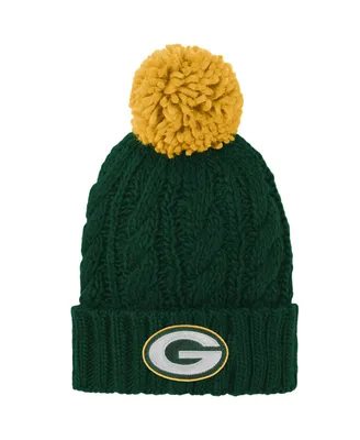 Youth Boys and Girls Green Green Bay Packers Team Cable Cuffed Knit Hat with Pom