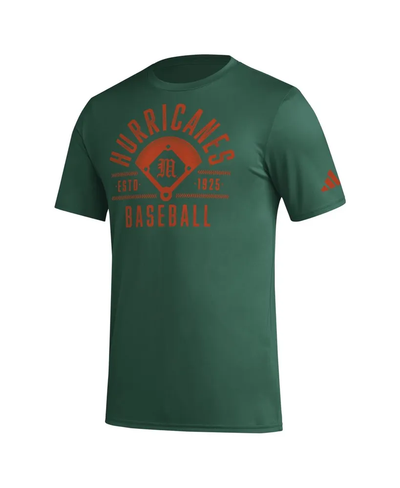 Men's adidas Green Distressed Miami Hurricanes Exit Velocity Baseball Pregame Aeroready T-shirt