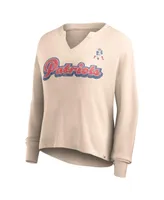 Women's Fanatics Tan Distressed New England Patriots Go For It Notch Neck Waffle Knit Lightweight Long Sleeve T-shirt