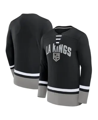 Men's Fanatics Black Los Angeles Kings Back Pass Lace-Up Long Sleeve T-shirt