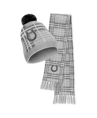 Women's Wear by Erin Andrews Indianapolis Colts Plaid Knit Hat with Pom and Scarf Set