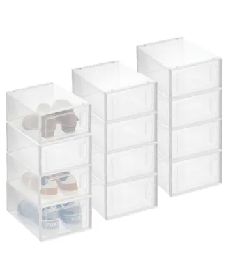 mDesign Plastic Stackable Closet Shoe Storage Box, Side Opening, Pack