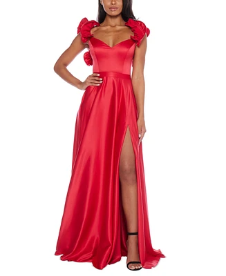 B Darlin Juniors' V-Neck Ruffled Lace-Up Gown