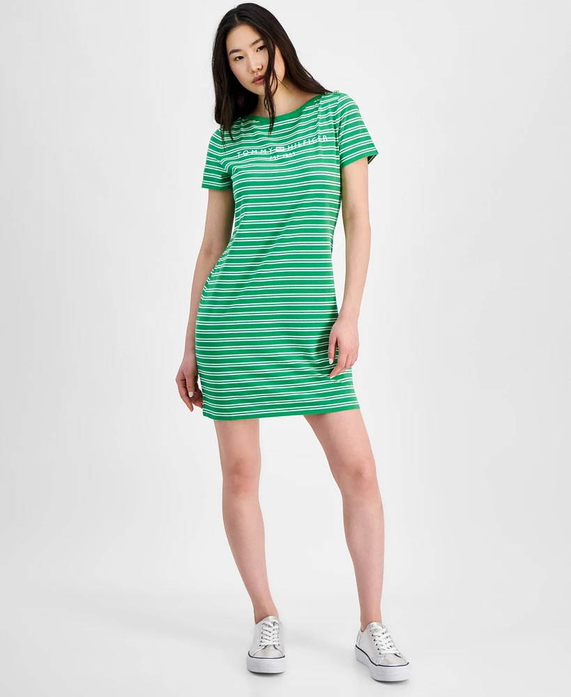 Tommy Hilfiger Women's Striped Logo Short-Sleeve T-Shirt Dress