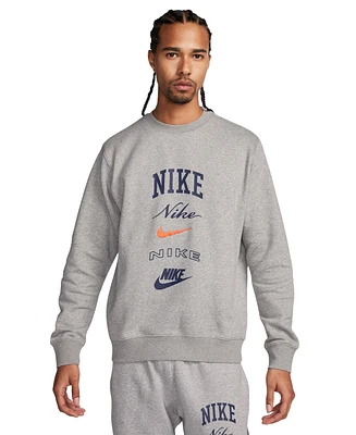 Nike Men's Club Fleece Stacked Logo-Print Brushed Sweatshirt