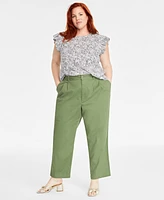 On 34th Trendy Plus Pleated Chino Straight-Leg Ankle Pants, Created for Macy's