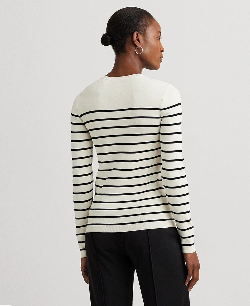 Lauren Ralph Women's Petite Striped Crewneck Sweater