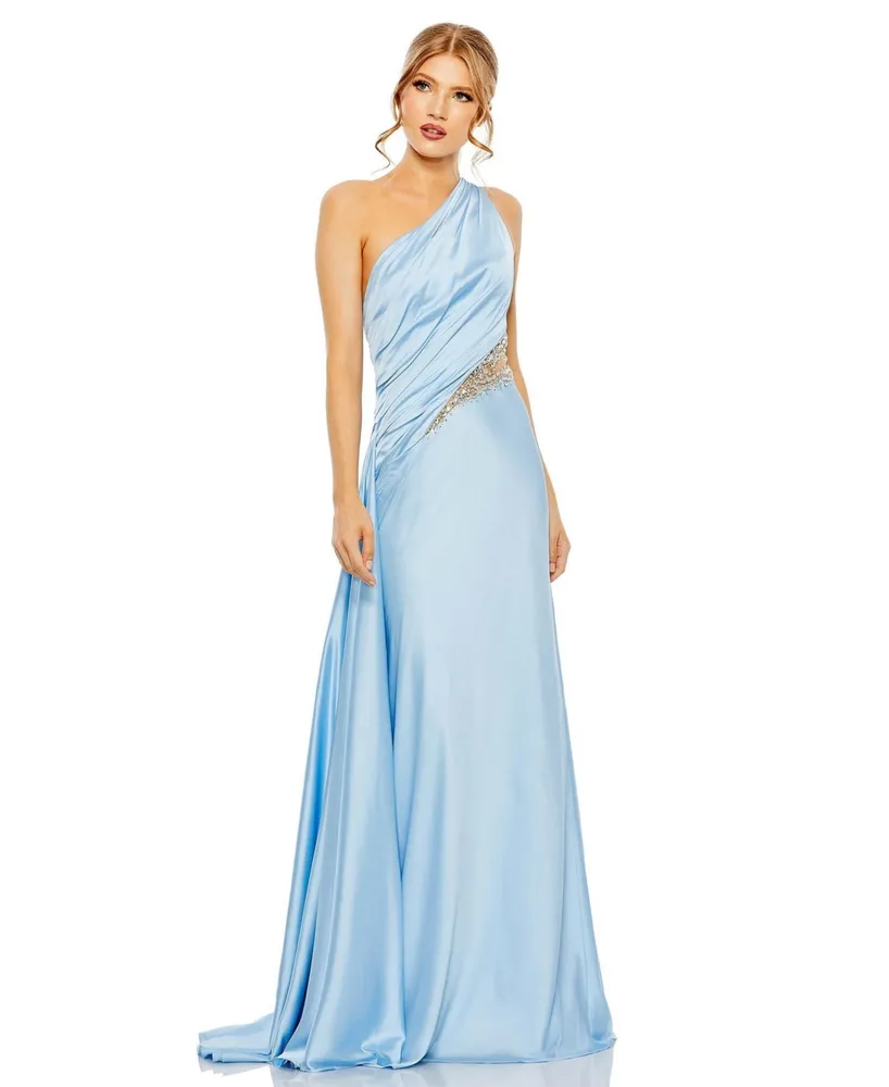 Women's One Shoulder Embellished Satin Gown