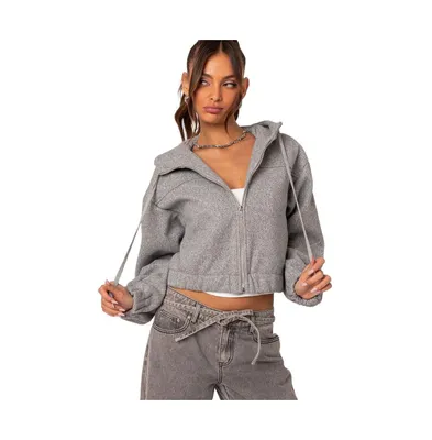 Women's Hooded texture bomber jacket - Gray