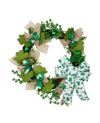 Burlap Bows and Shamrocks St. Patrick's Day Wreath, 24", Unlit