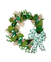 Burlap Bows and Shamrocks St. Patrick's Day Wreath, 24", Unlit