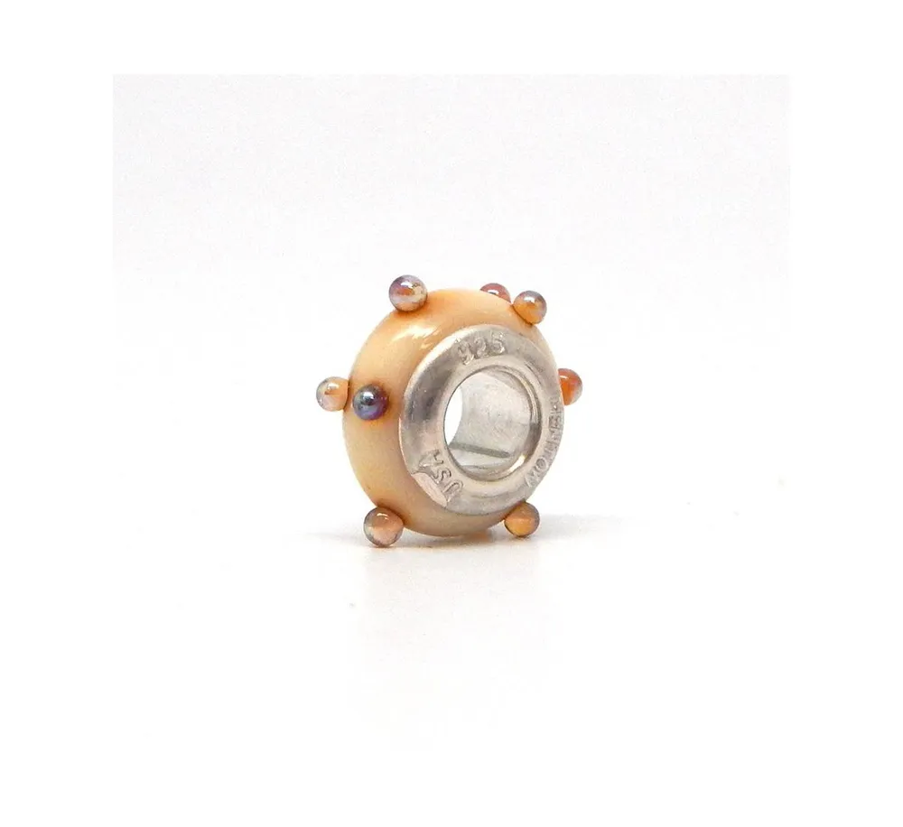 Fenton Glass Jewelry: 3-d Spacer Bead in Cream Glass Charm - Multi