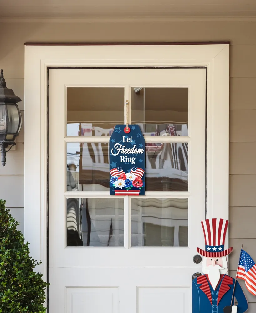 Glitzhome 15.75" H Patriotic, Americana Wooden Word Sign Door Hanger