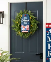 Glitzhome 15.75" H Patriotic, Americana Wooden Word Sign Door Hanger