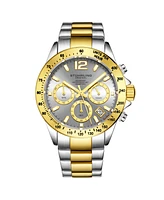 Stuhrling Men's Chronograph Watch, Silver Case, Gold Toned Bezel, Grey Dial Tt Silver And Gold Stainless Steel Bracelet