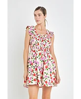 Women's Flower Ruffled Mini Dress