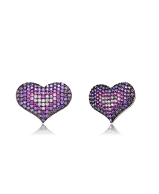 GiGiGirl Sterling Silver Teens with Black Plated Multi Colored Round Cubic Zirconia Heart Stud Earrings