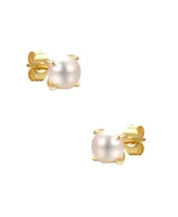 GiGiGirl GiGiGirl's Baby/ Kids 14k Gold Plated with Round White Genuine Pearl Solitaire Stud Earrings in Sterling Silver